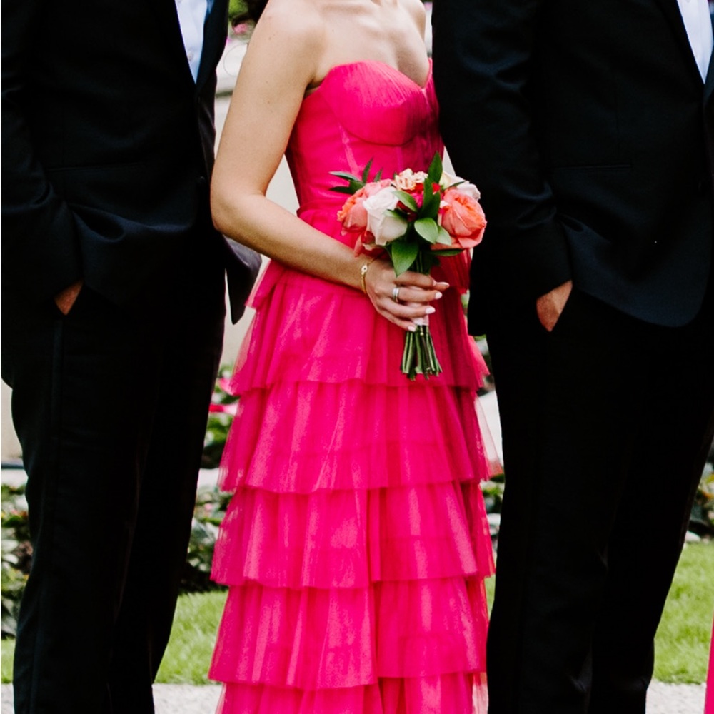 Revelry Strapless Fuchsia Tiered Dress (color Malibu Pink; style: Lucia Tulle)